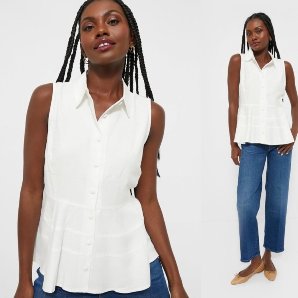 NWOT Pomander Place White Sleeveless Ashlen Rayon Peplum Top Size M